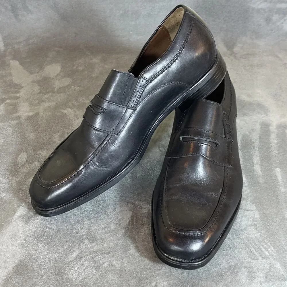 Johnston & Murphy Sheepskin Lined Penny Loafers 10.5 M Black Dual Width Shoes